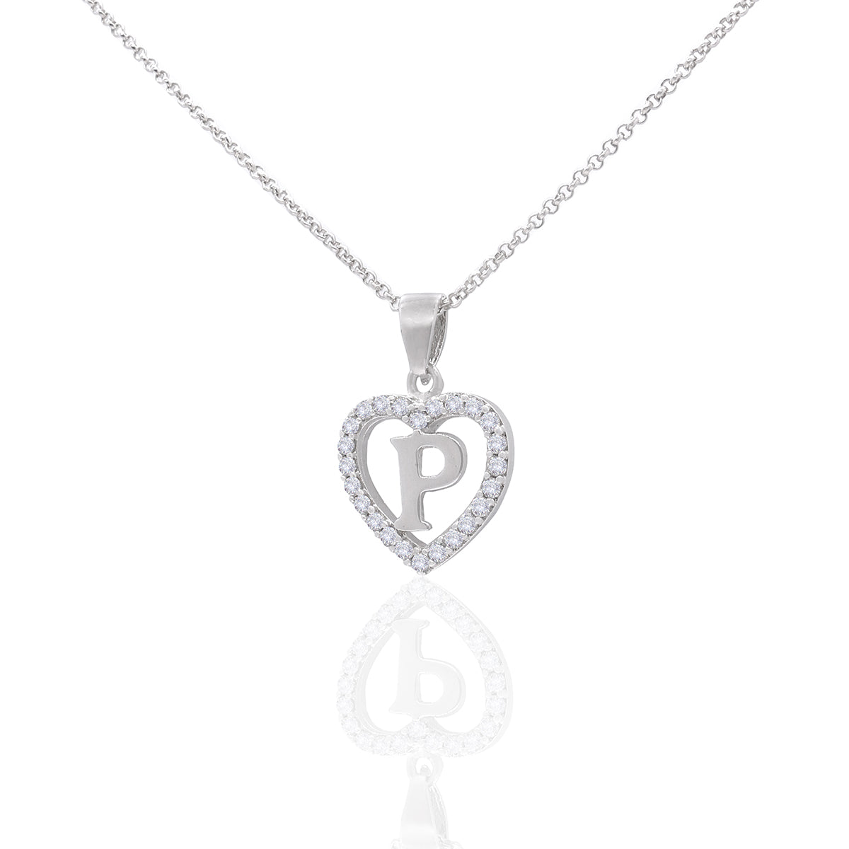Sterling Silver Initial P Heart  Pendant