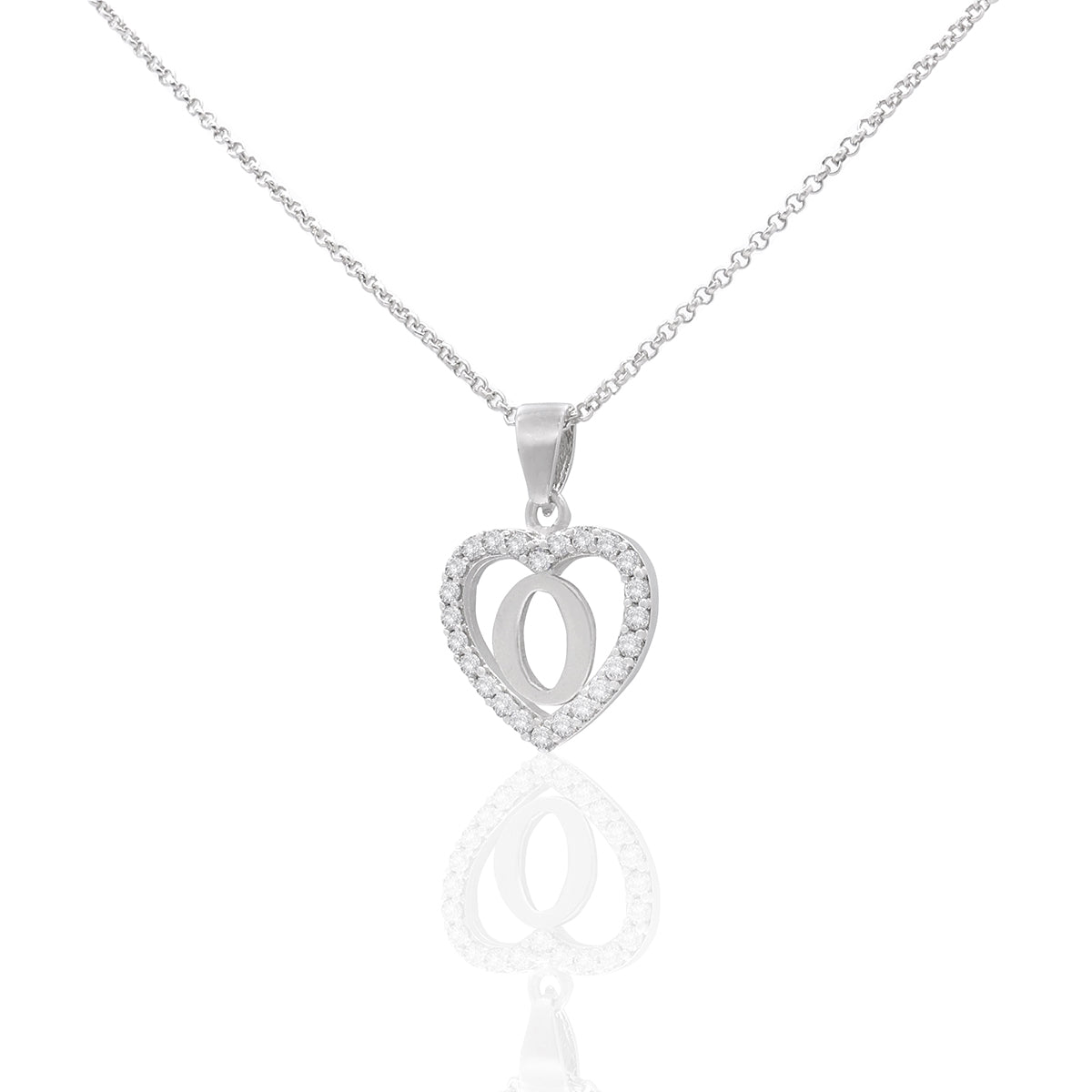 Sterling Silver Initial O Heart  Pendant