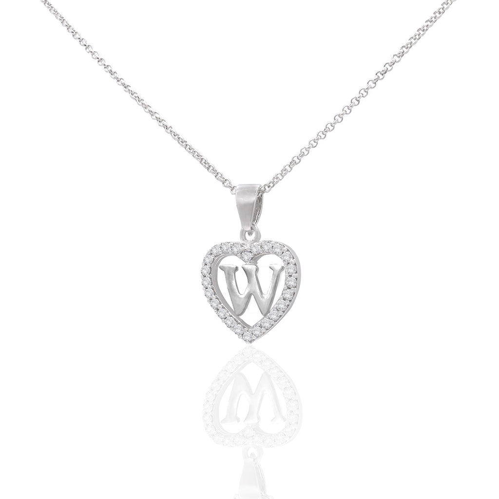 Sterling Silver Initial W Heart  Pendant