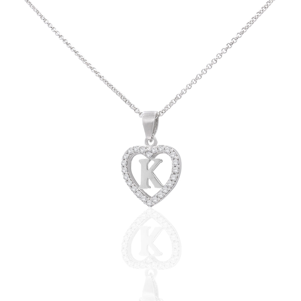 Sterling Silver Initial K Heart  Pendant