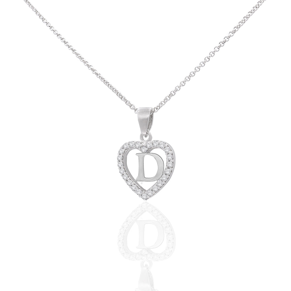 Sterling Silver Initial D Heart  Pendant