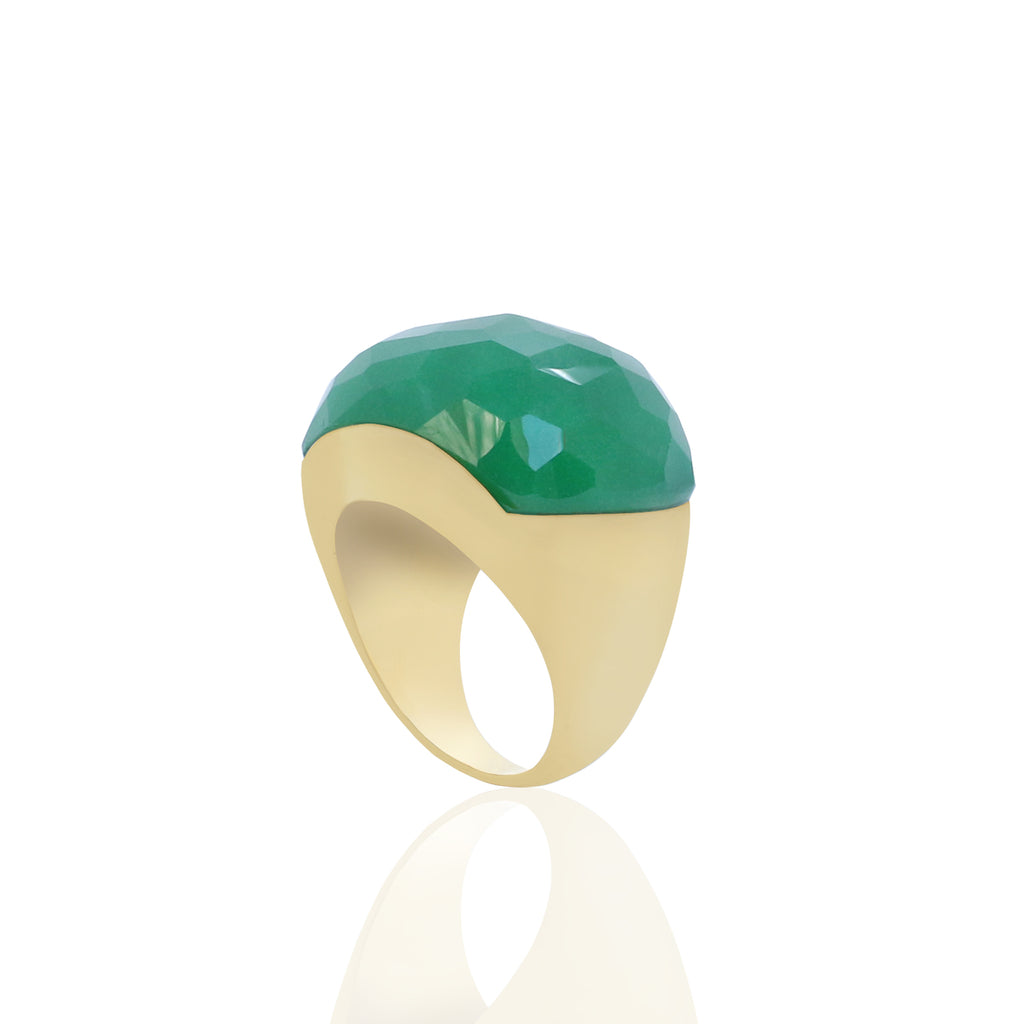 925 Silver Ring with Green Faceted Stone