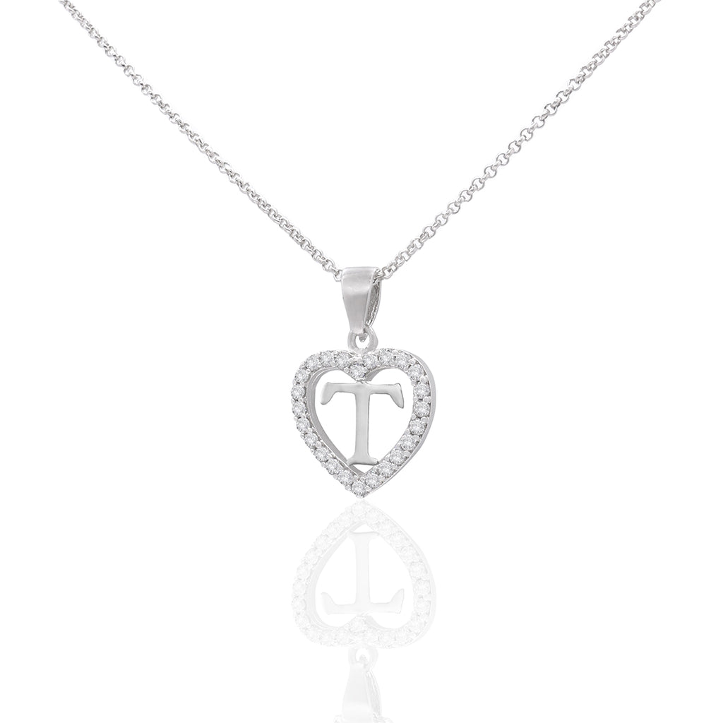 Sterling Silver Initial T Heart  Pendant