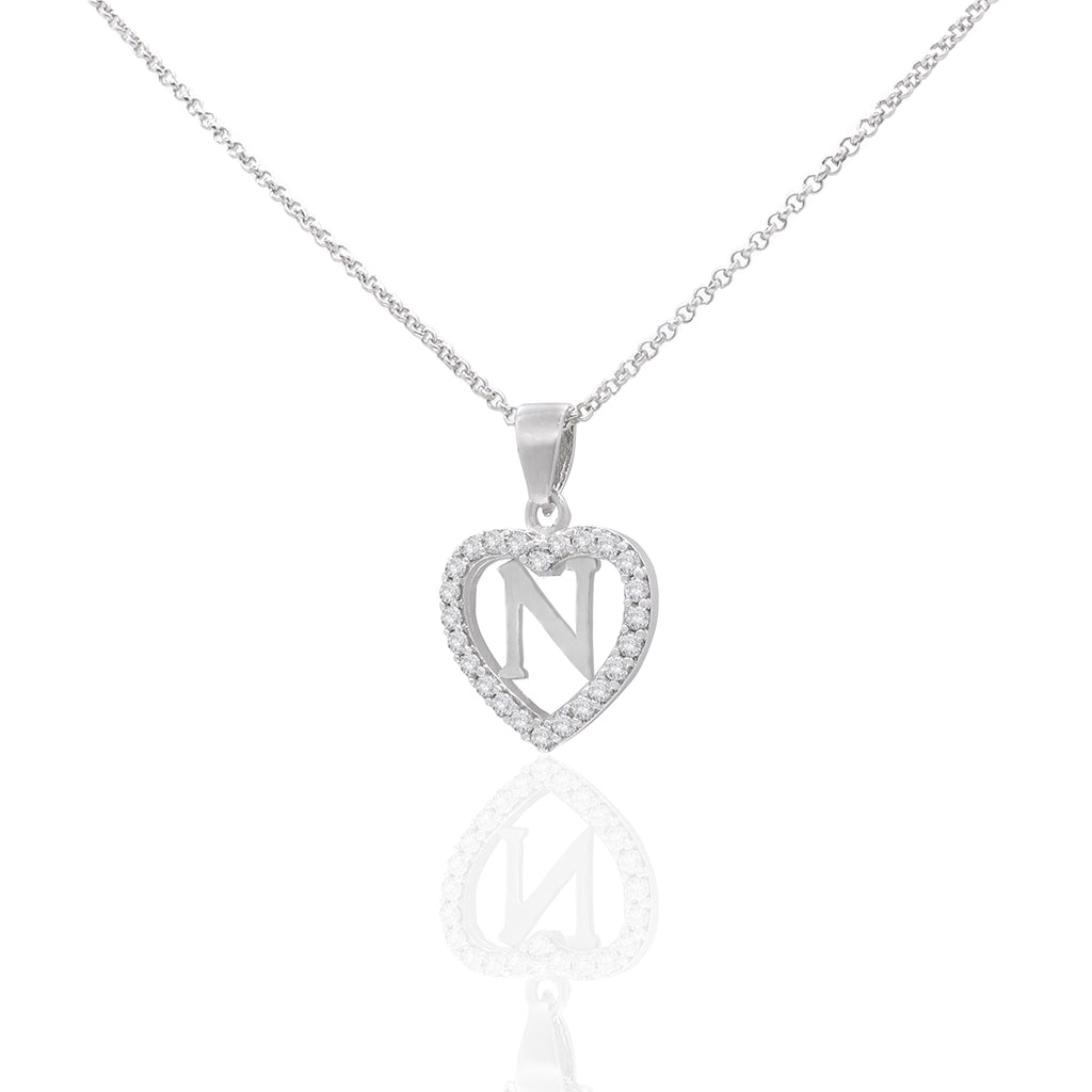 Sterling Silver Initial N Heart  Pendant