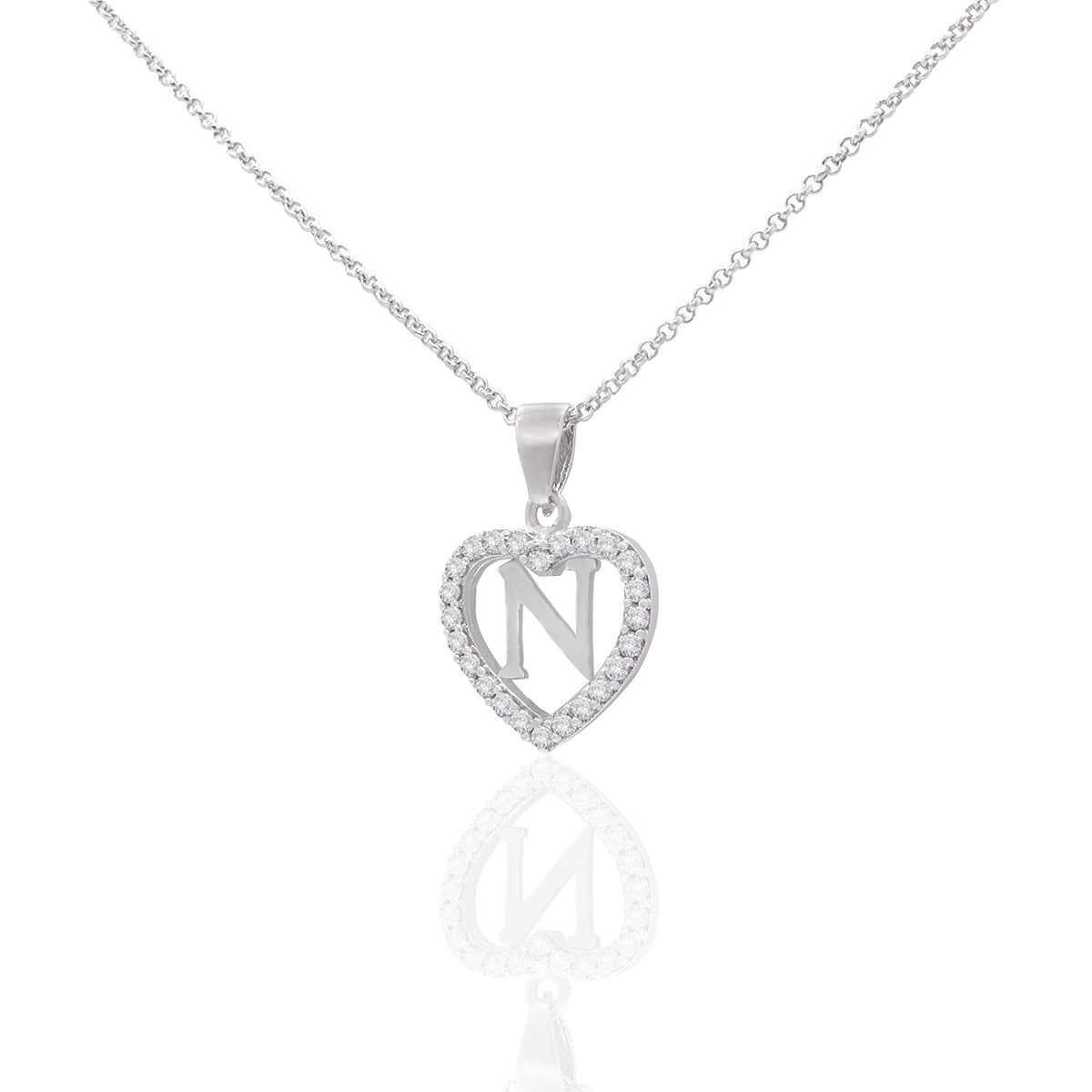 Sterling Silver Initial N Heart  Pendant
