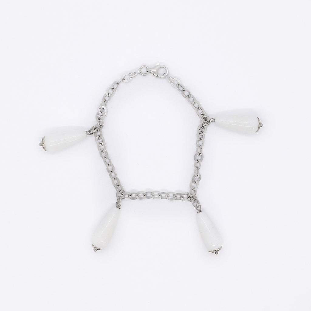 Sterling Silver Chain Bracelet with White Teardrop Charms