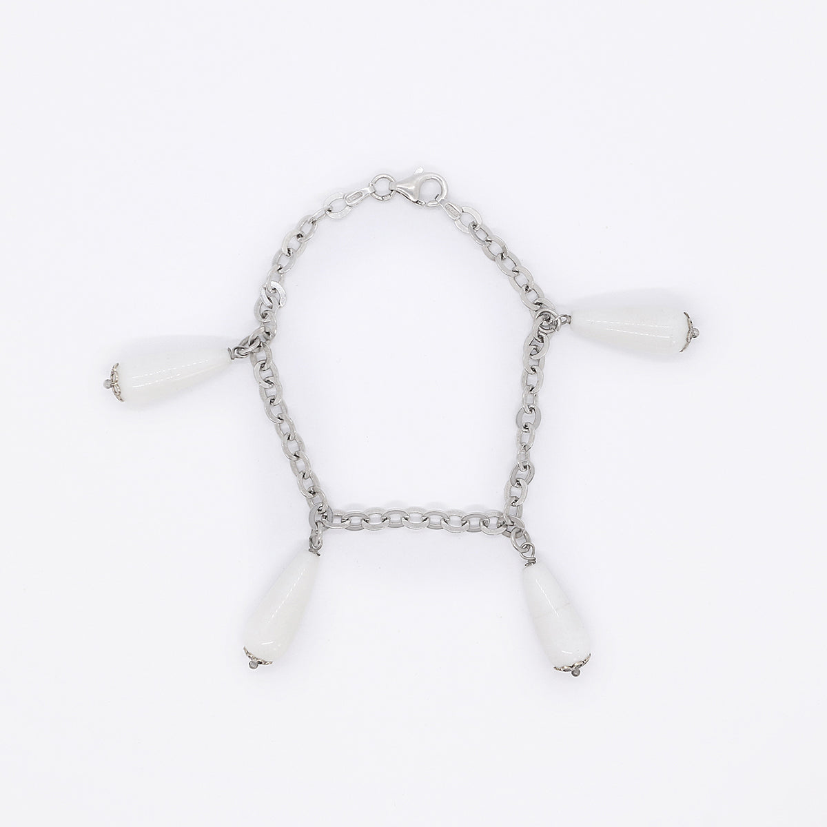 Sterling Silver Chain Bracelet with White Teardrop Charms