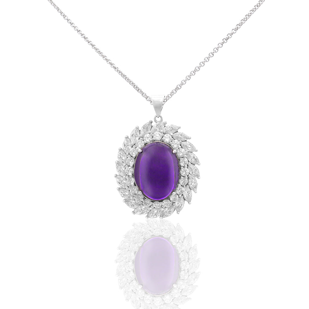 Sterling Silver Purple Gemstone Halo Pendant Necklace