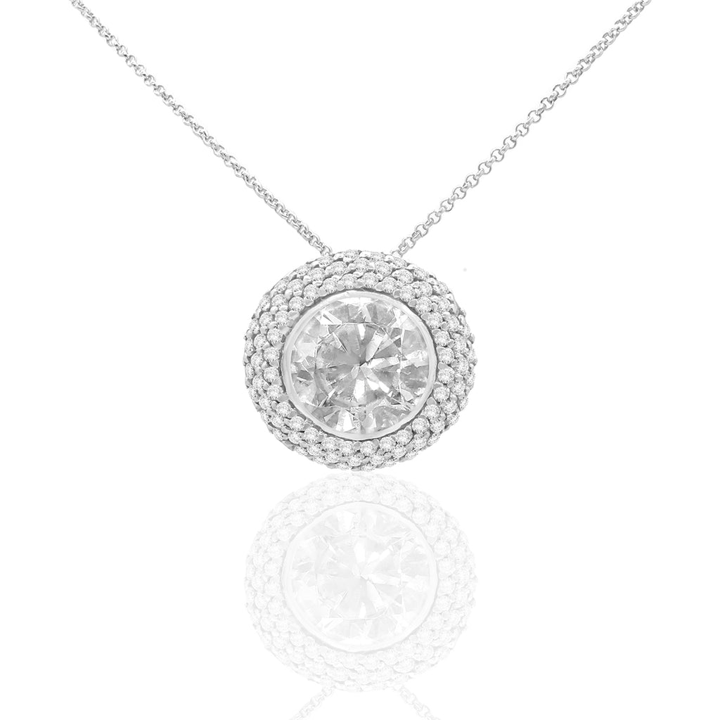 Sterling Silver Round Cubic Zirconia Halo Pendant