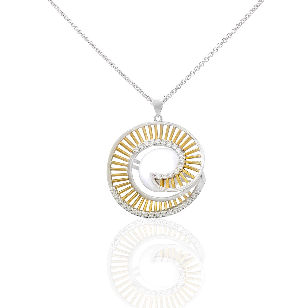 925 Silver Two-Tone Spiral Pendant with White Agate
