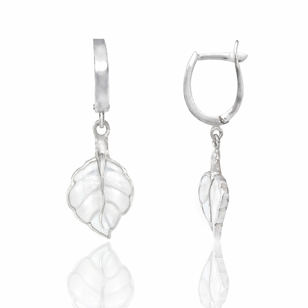 Sterling Silver White Leaf Drop Earrings