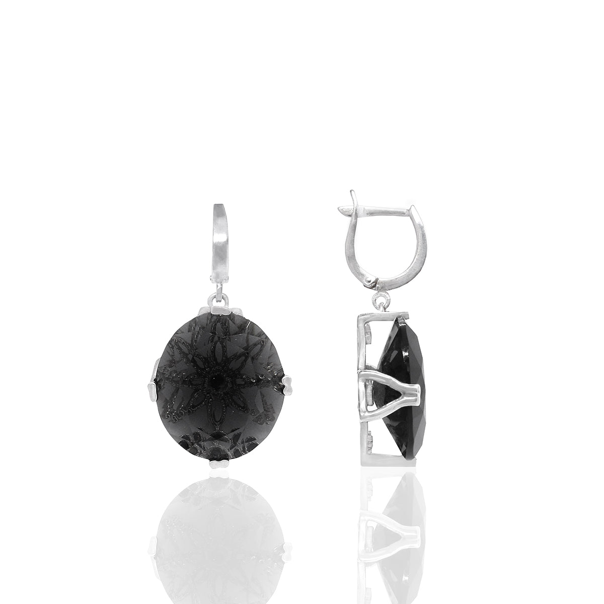 925 Silver Drop Earrings with Black Faceted Stone