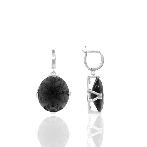 925 Silver Drop Earrings with Black Faceted Stone
