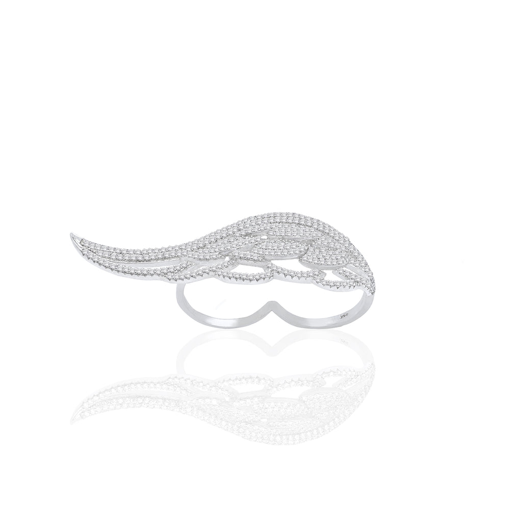 Sterling Silver Double-Finger Angel Wing Ring