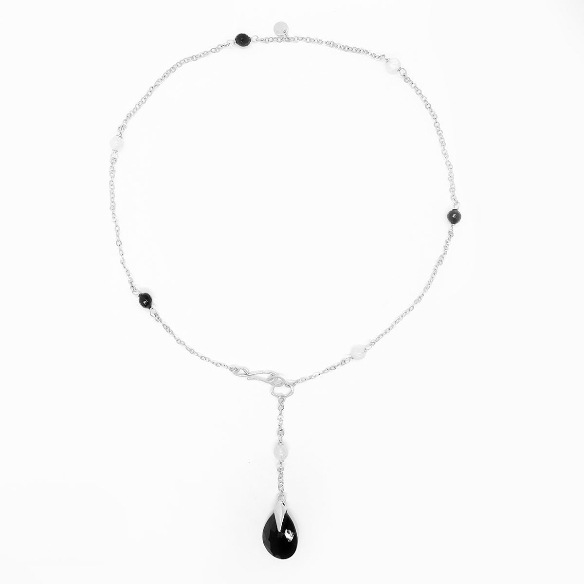 Sterling Silver Black & White Drop Necklace