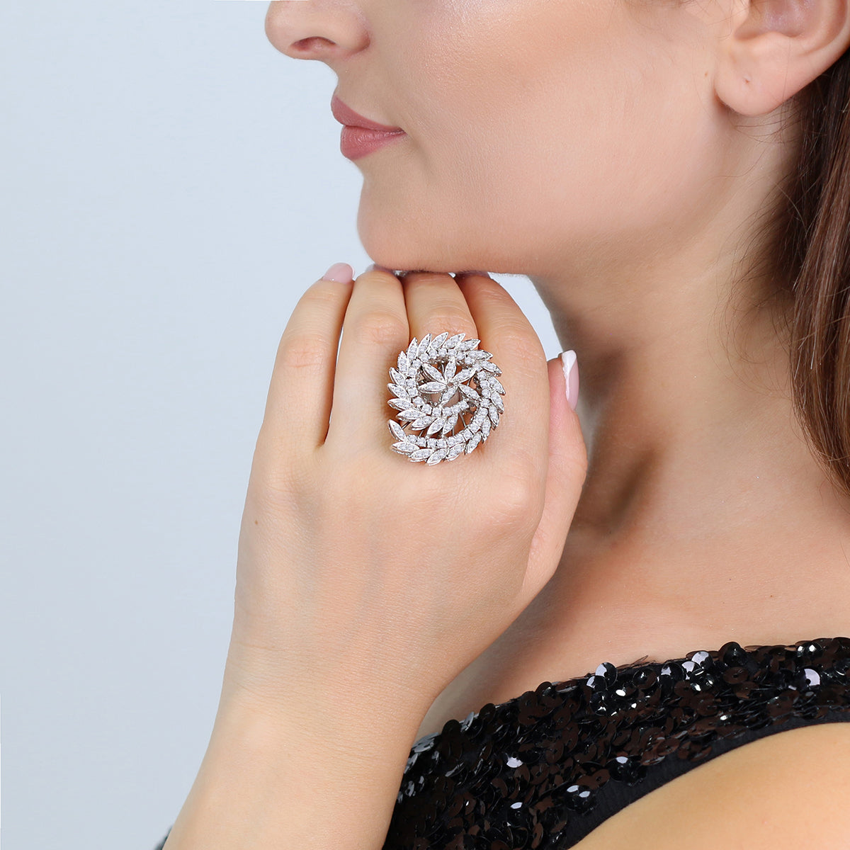 Silver Ring Spiral Flower