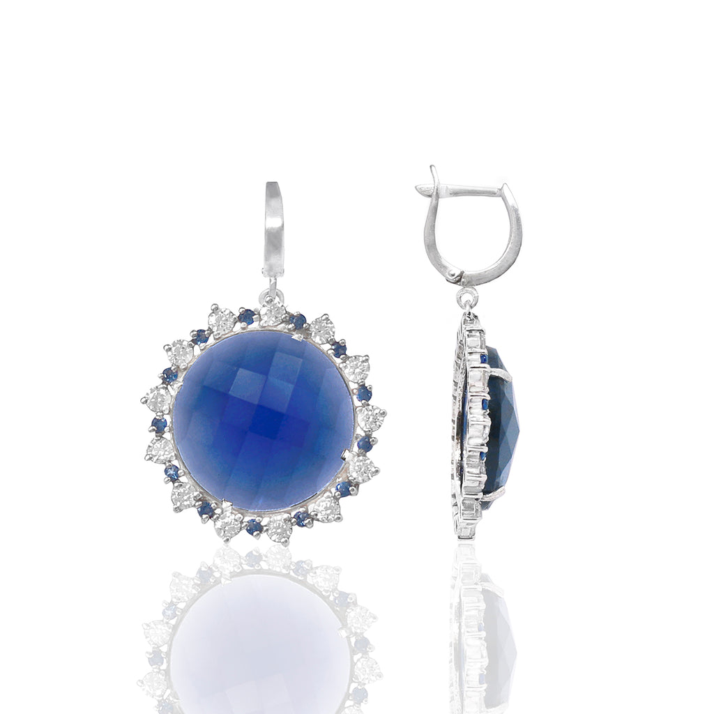 Sterling Silver Blue Stone Halo Drop Earrings
