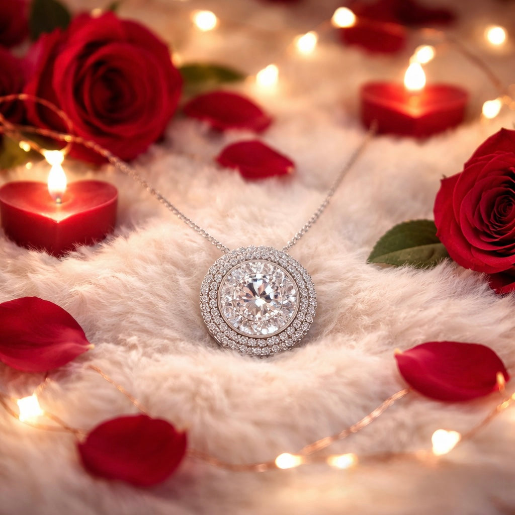 Sterling Silver Round Cubic Zirconia Halo Pendant