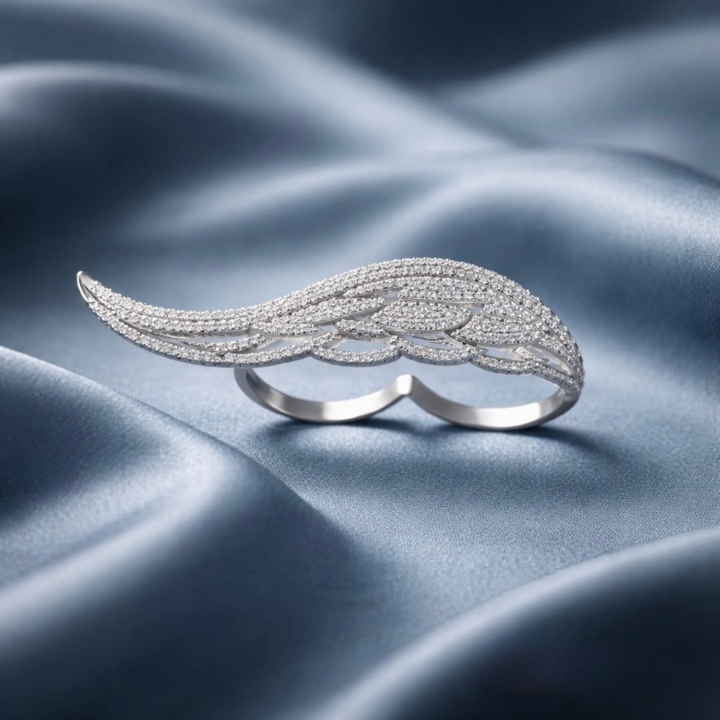 Sterling Silver Double-Finger Angel Wing Ring