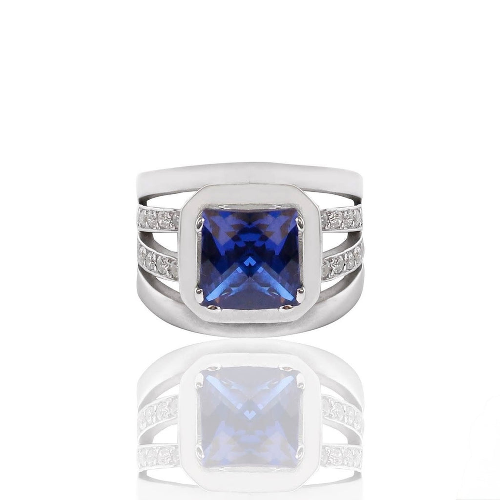 Silidia Square Ring with Dark Blue Zirconia