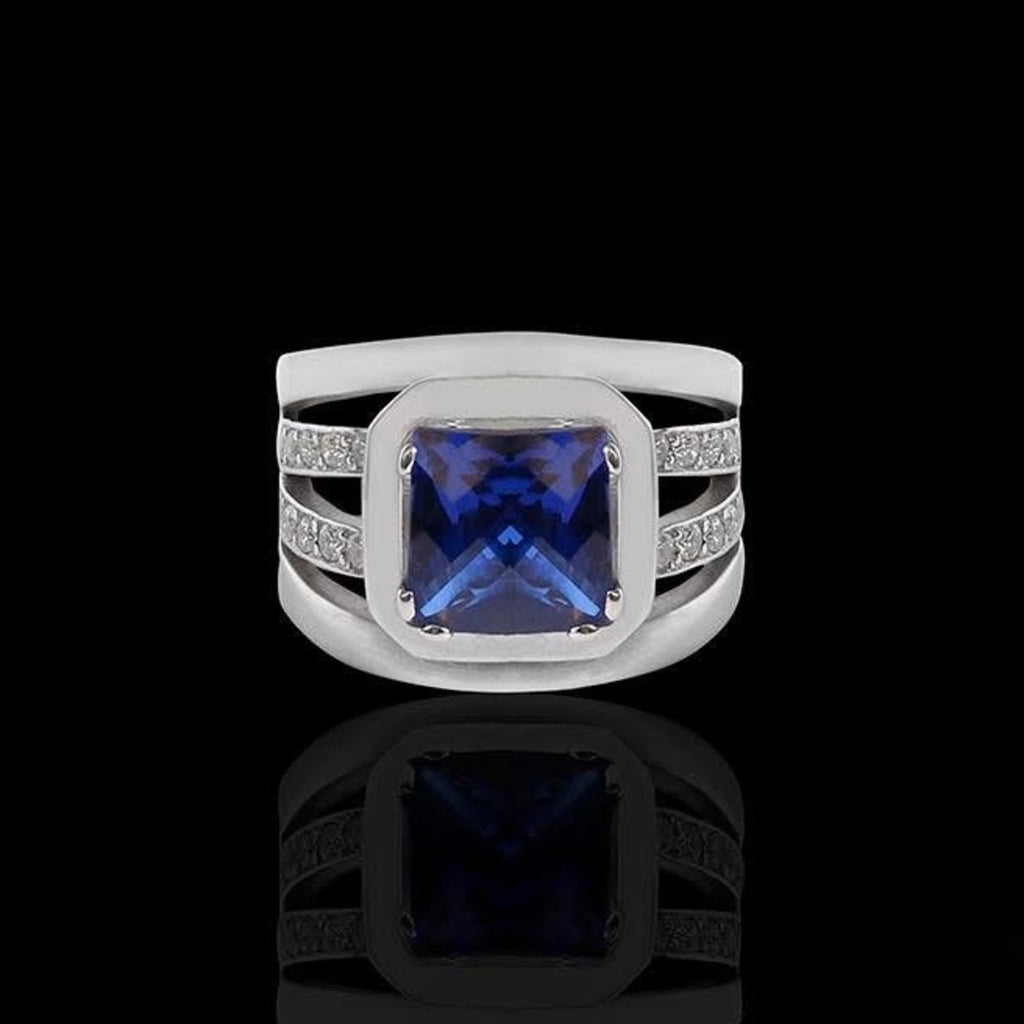 Silidia Square Ring with Dark Blue Zirconia