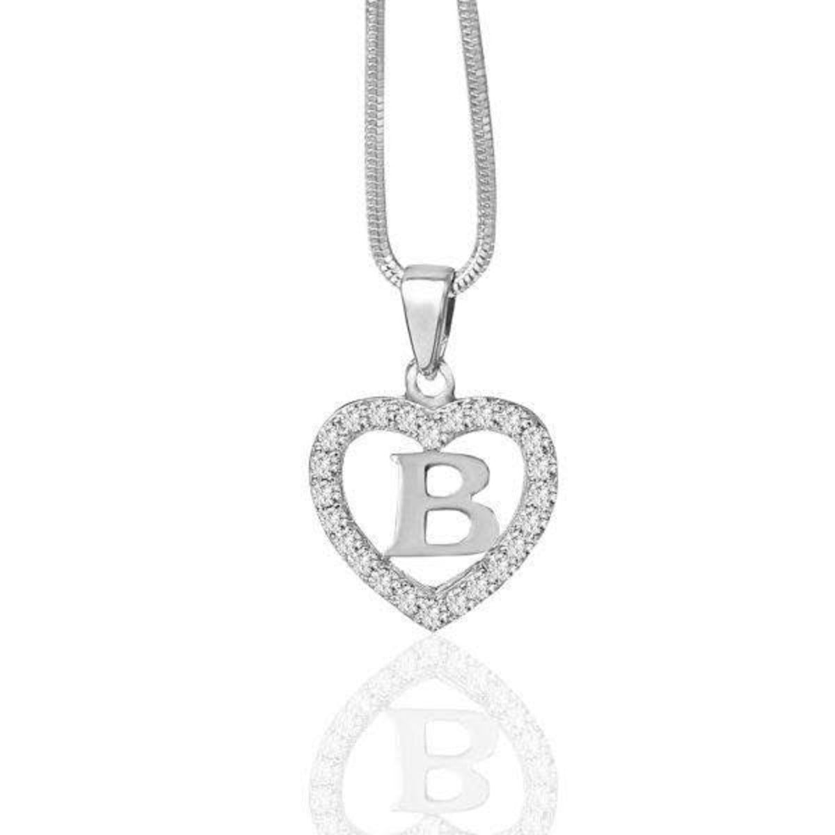 Silidia Silver Heart Pendant With Letter B