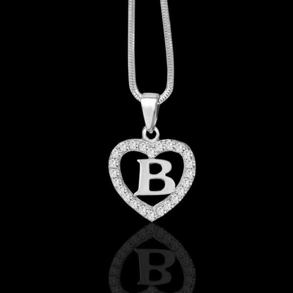 Silidia Silver Heart Pendant With Letter B