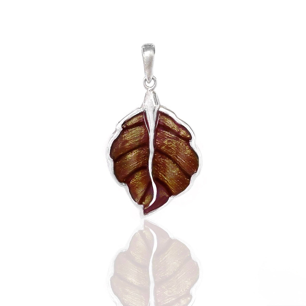 Silidia Brown Enamel Silver Leaf Pendant