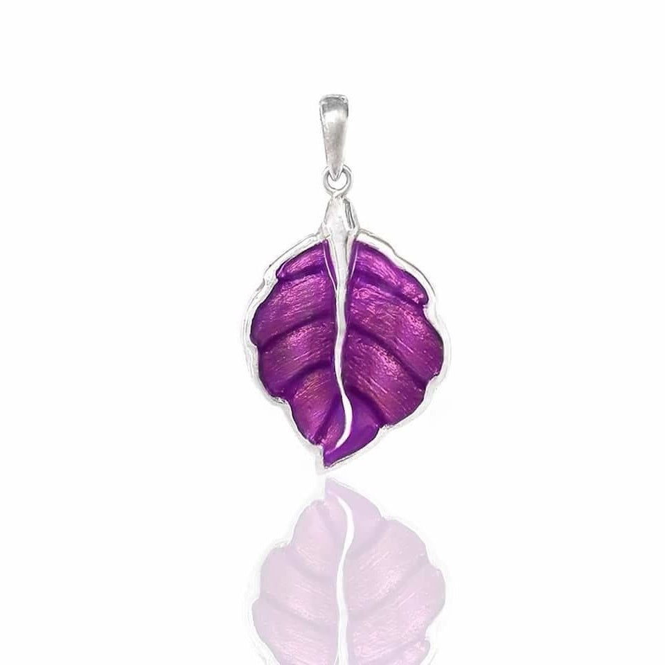 Silidia Purple Enamel Silver Leaf Pendant