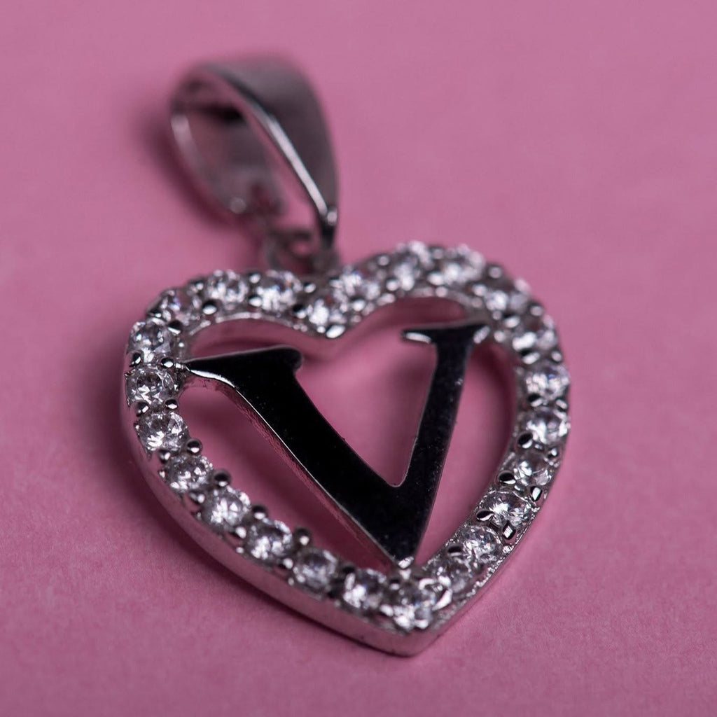 Silidia Silver Heart Pendant With Letter V