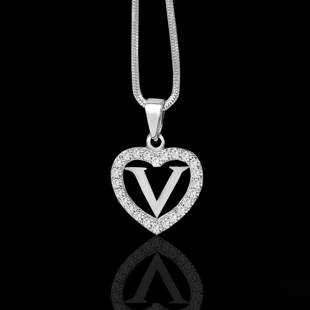Silidia Silver Heart Pendant With Letter V