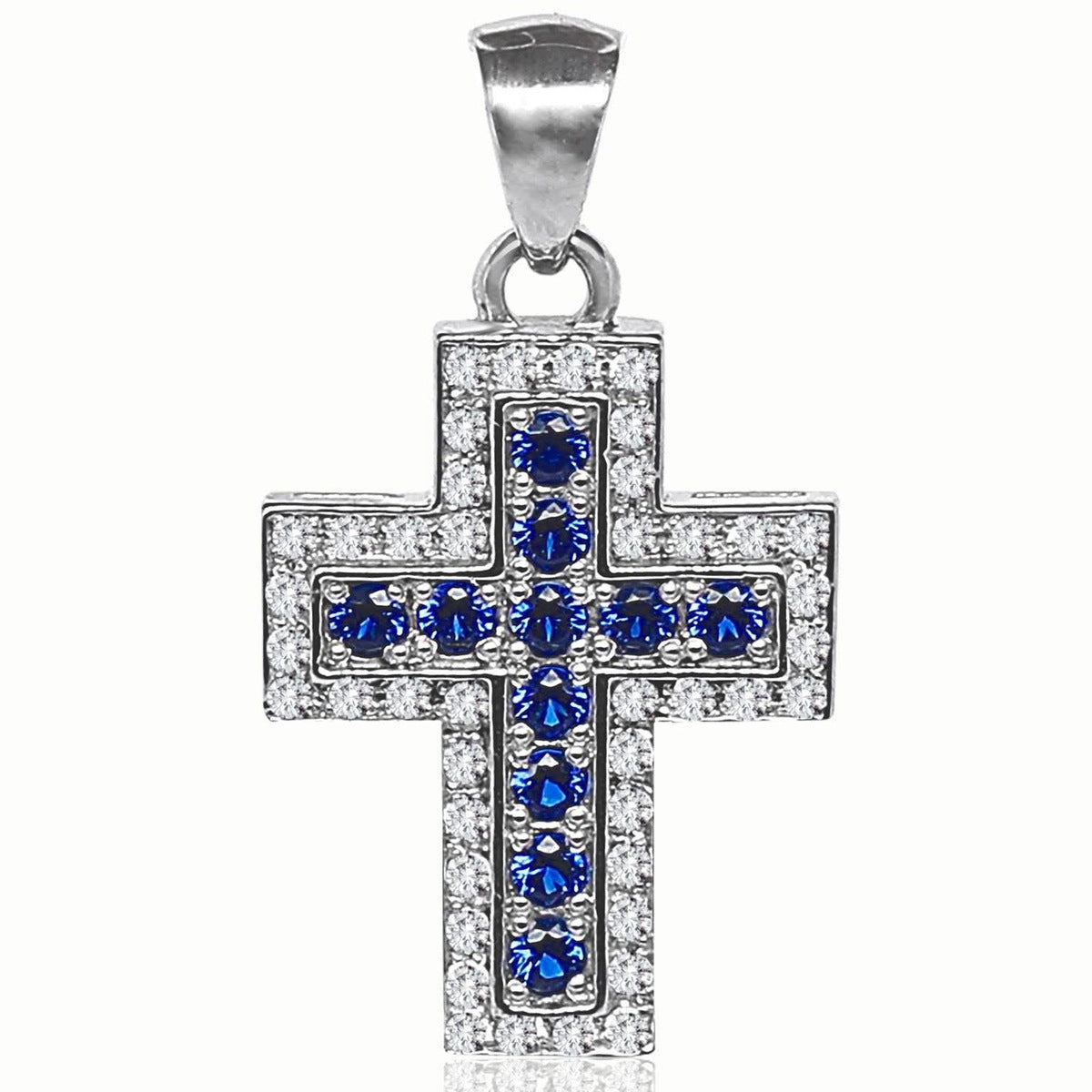 Silidia Silver Cross Cubic Pendant With Blue and White CZ