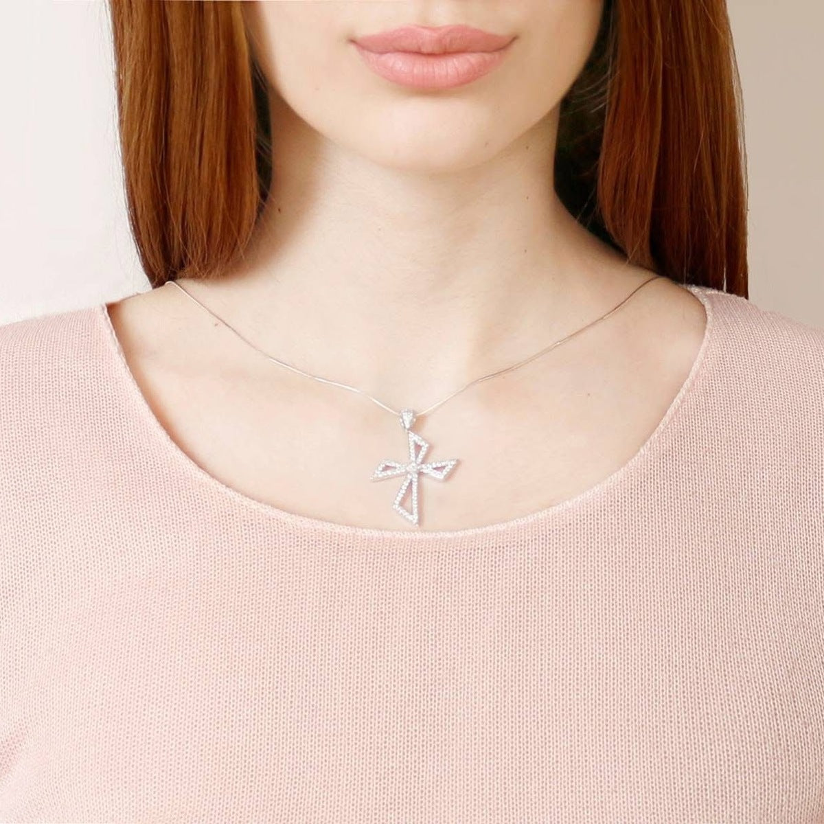 Silidia Silver Cross Cubic Pendant With White CZ