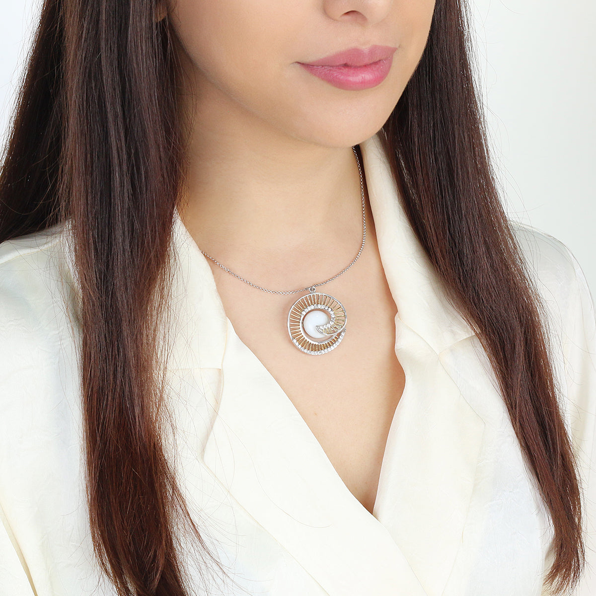 925 Silver Two-Tone Spiral Pendant with White Agate