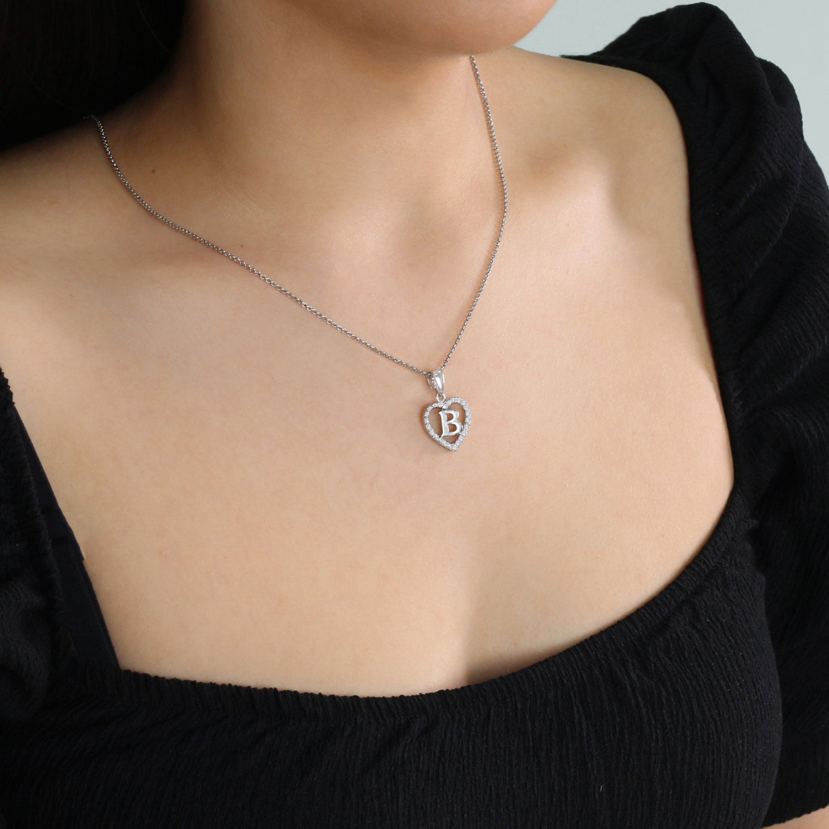 Sterling Silver Initial B Heart  Pendant