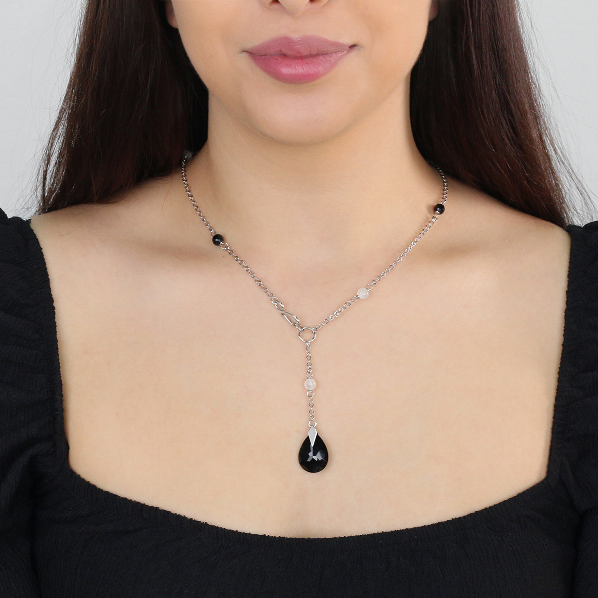 Sterling Silver Black & White Drop Necklace