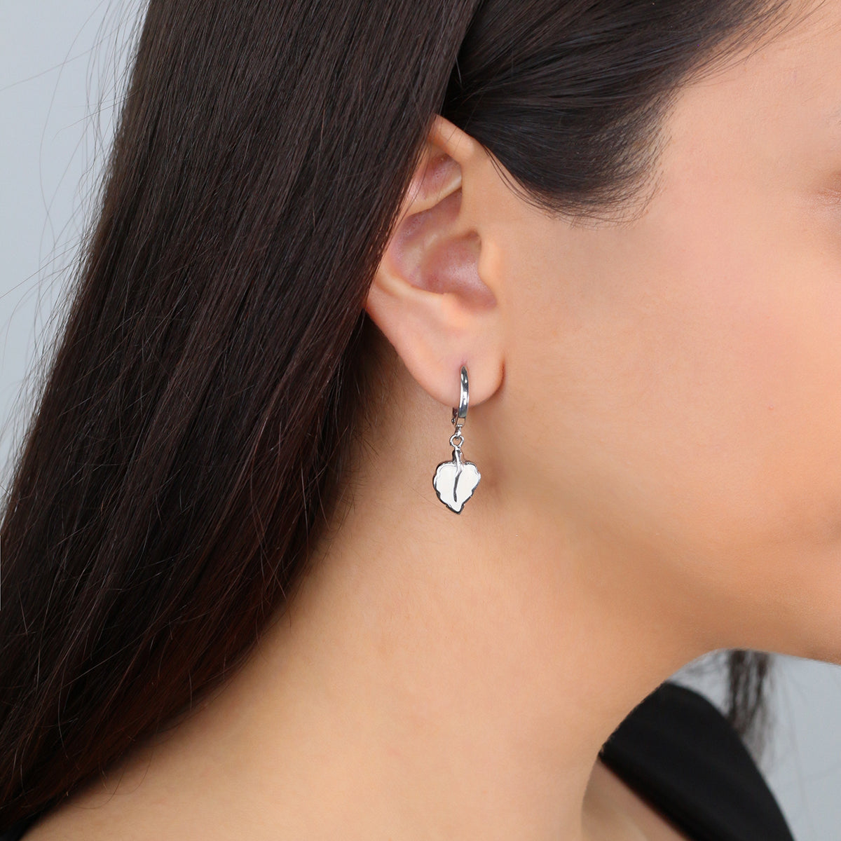Sterling Silver White Leaf Drop Earrings