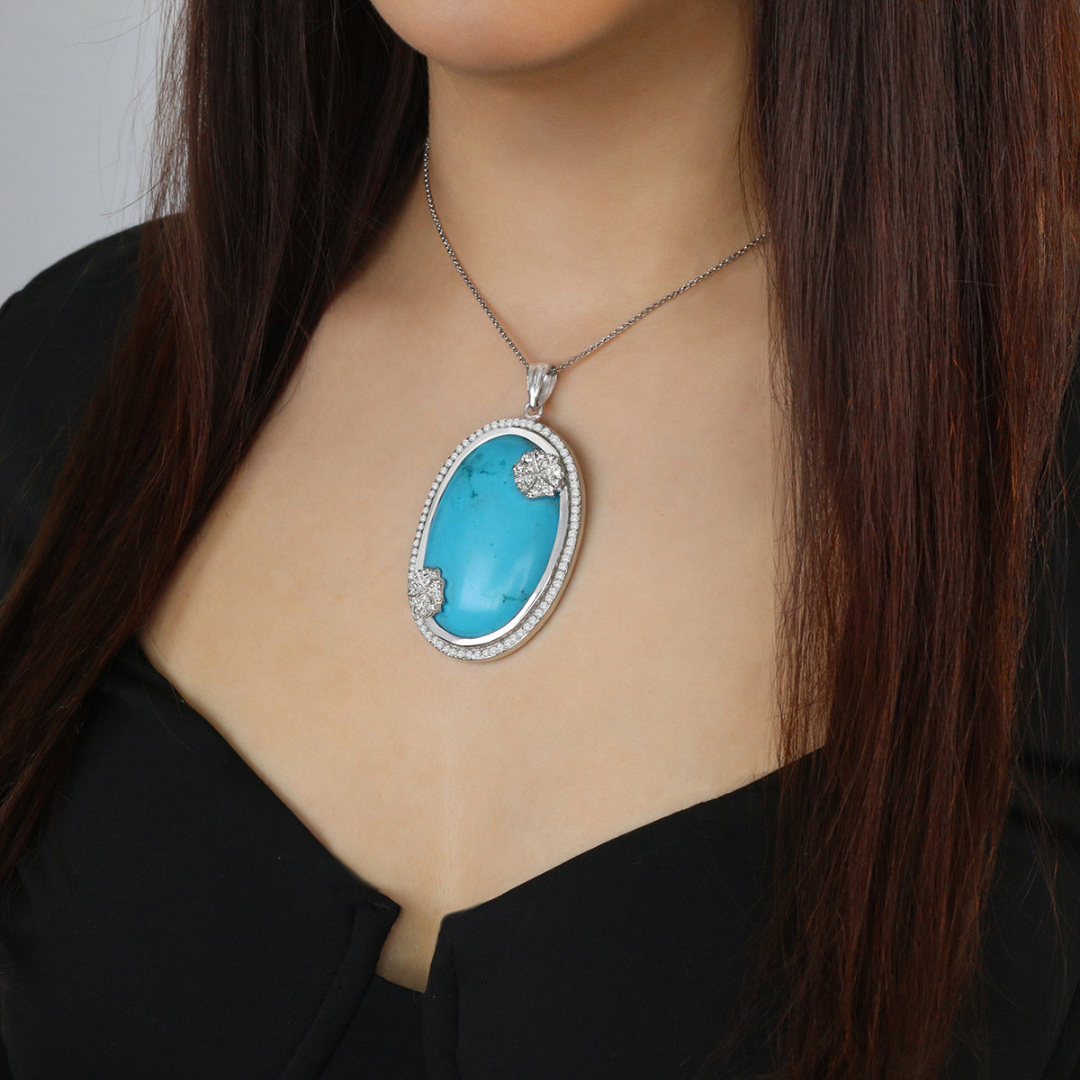 Sterling Silver Turquoise Oval Pendant