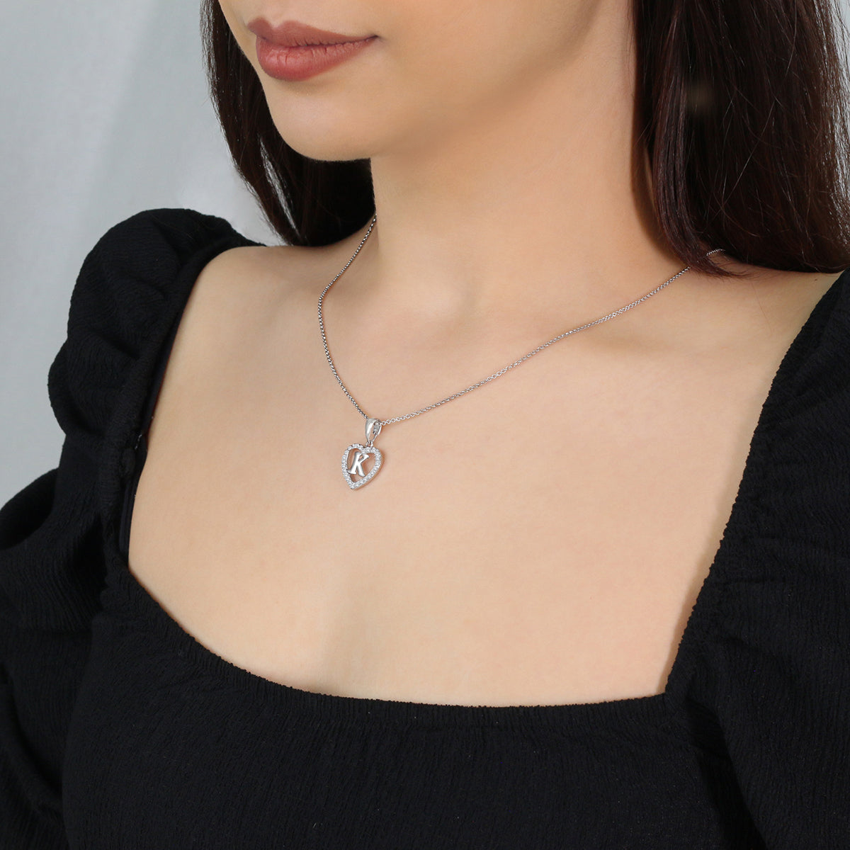 Sterling Silver Initial K Heart  Pendant