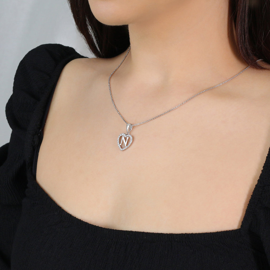Sterling Silver Initial N Heart  Pendant