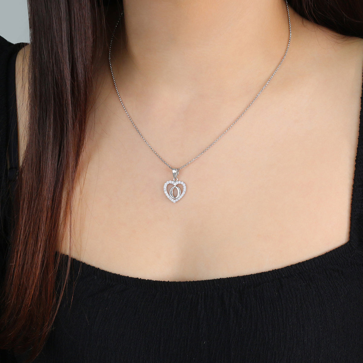 Sterling Silver Initial O Heart  Pendant