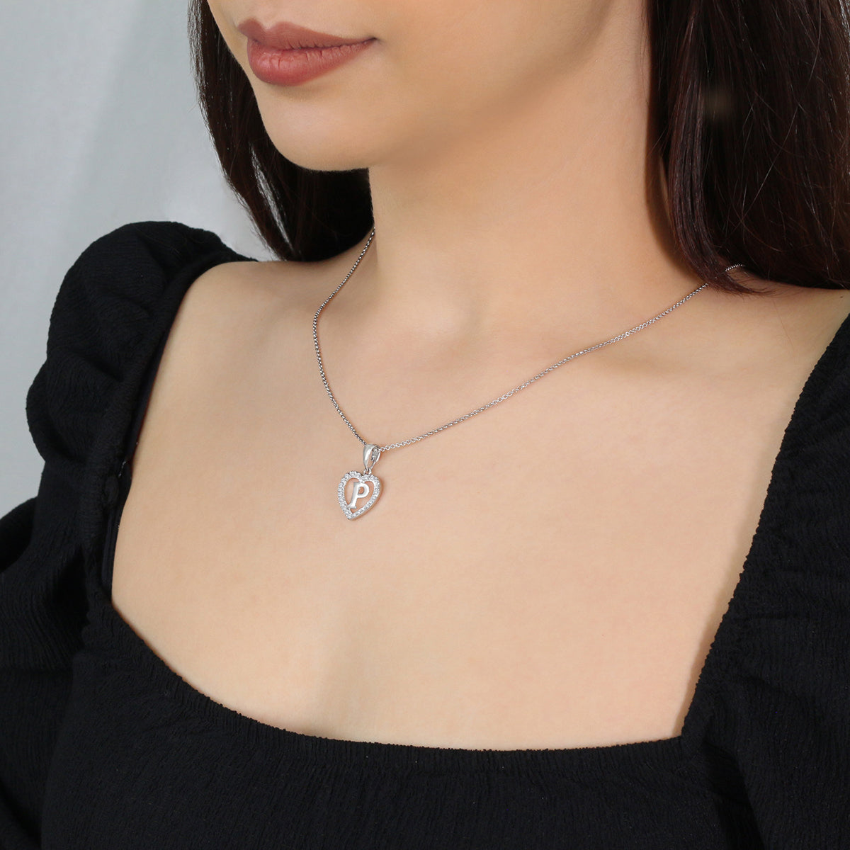 Sterling Silver Initial P Heart  Pendant