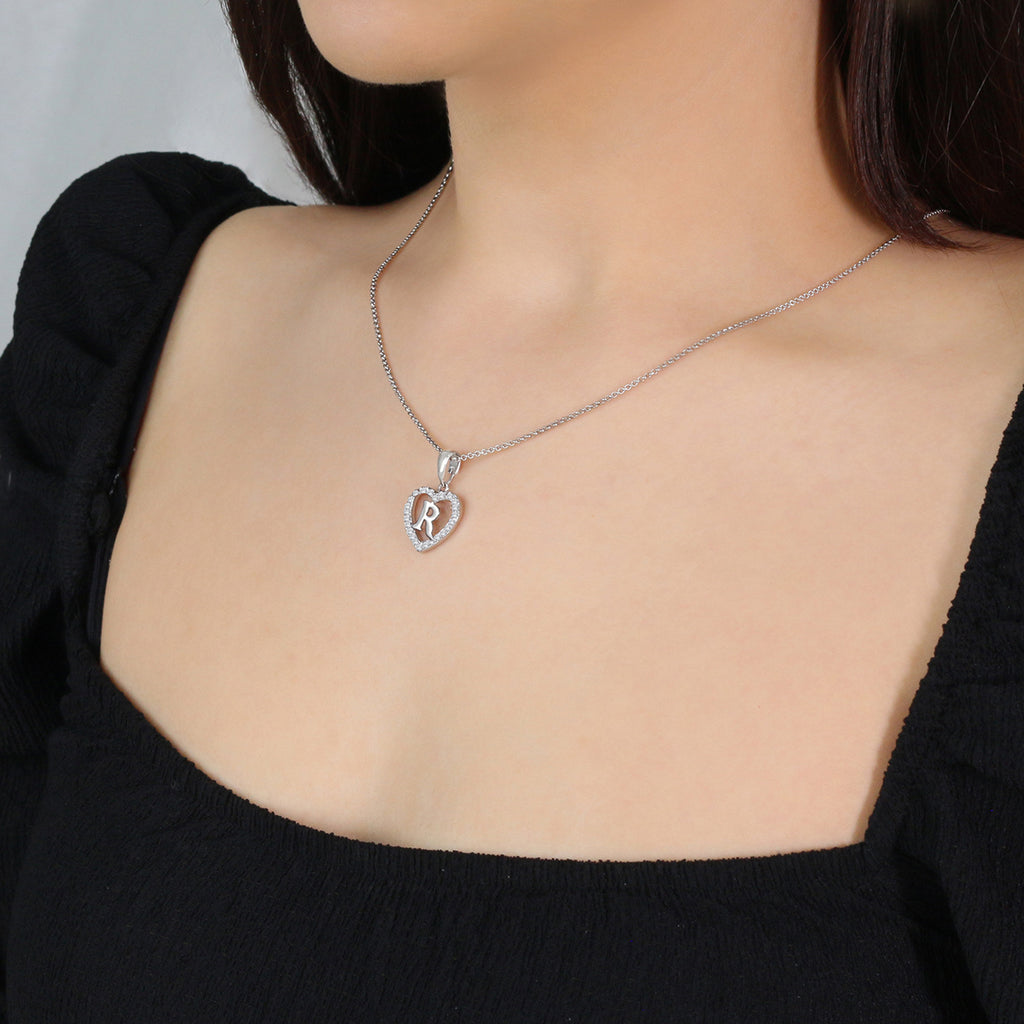 Sterling Silver Initial R Heart  Pendant