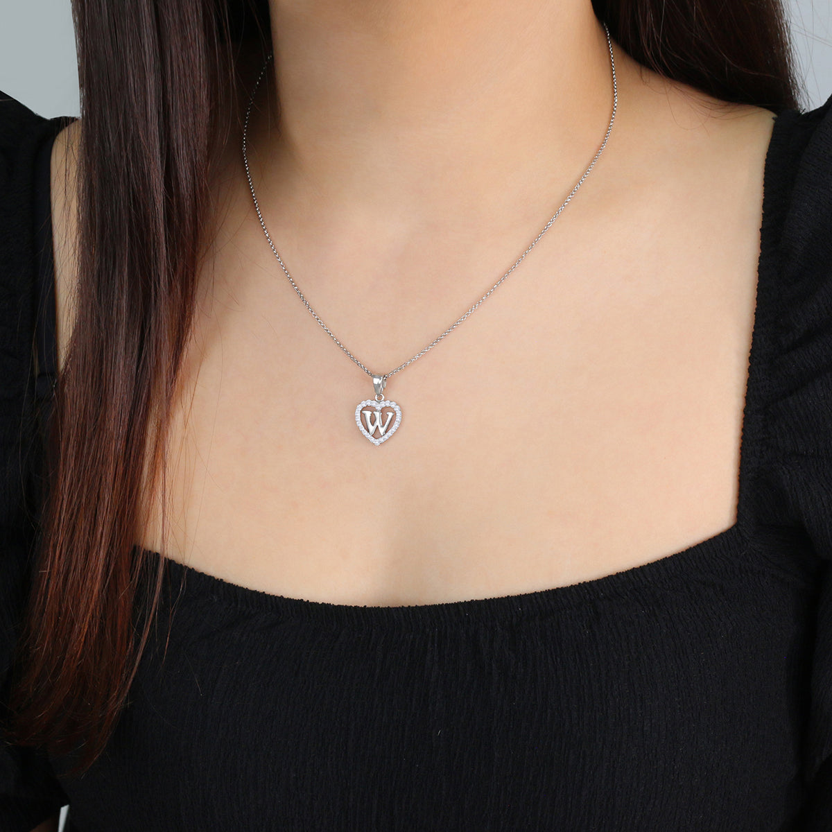 Sterling Silver Initial W Heart  Pendant