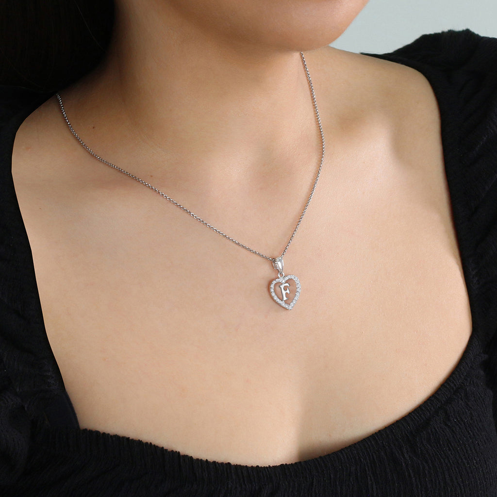 Sterling Silver Initial F Heart  Pendant