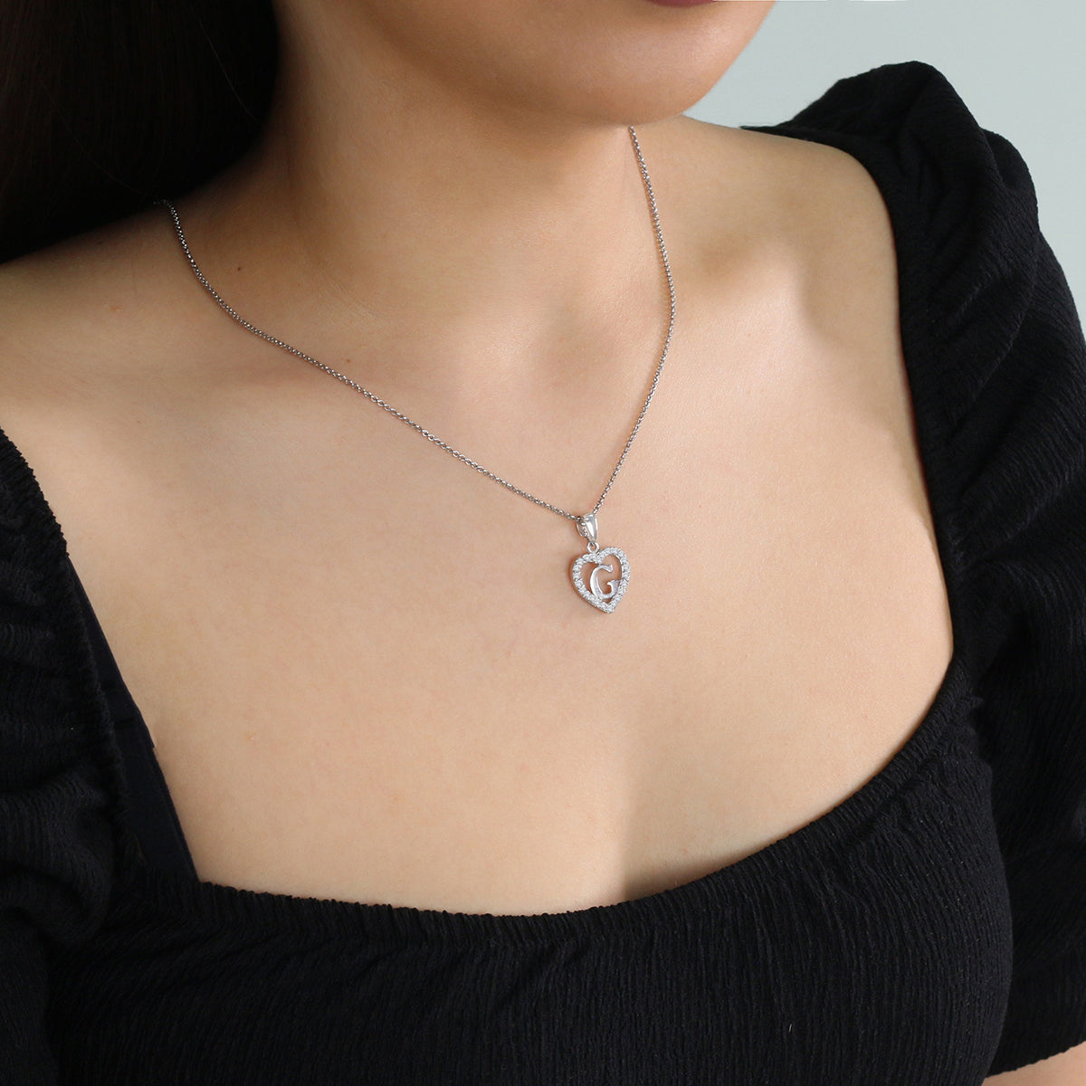 Sterling Silver Initial G Heart  Pendant