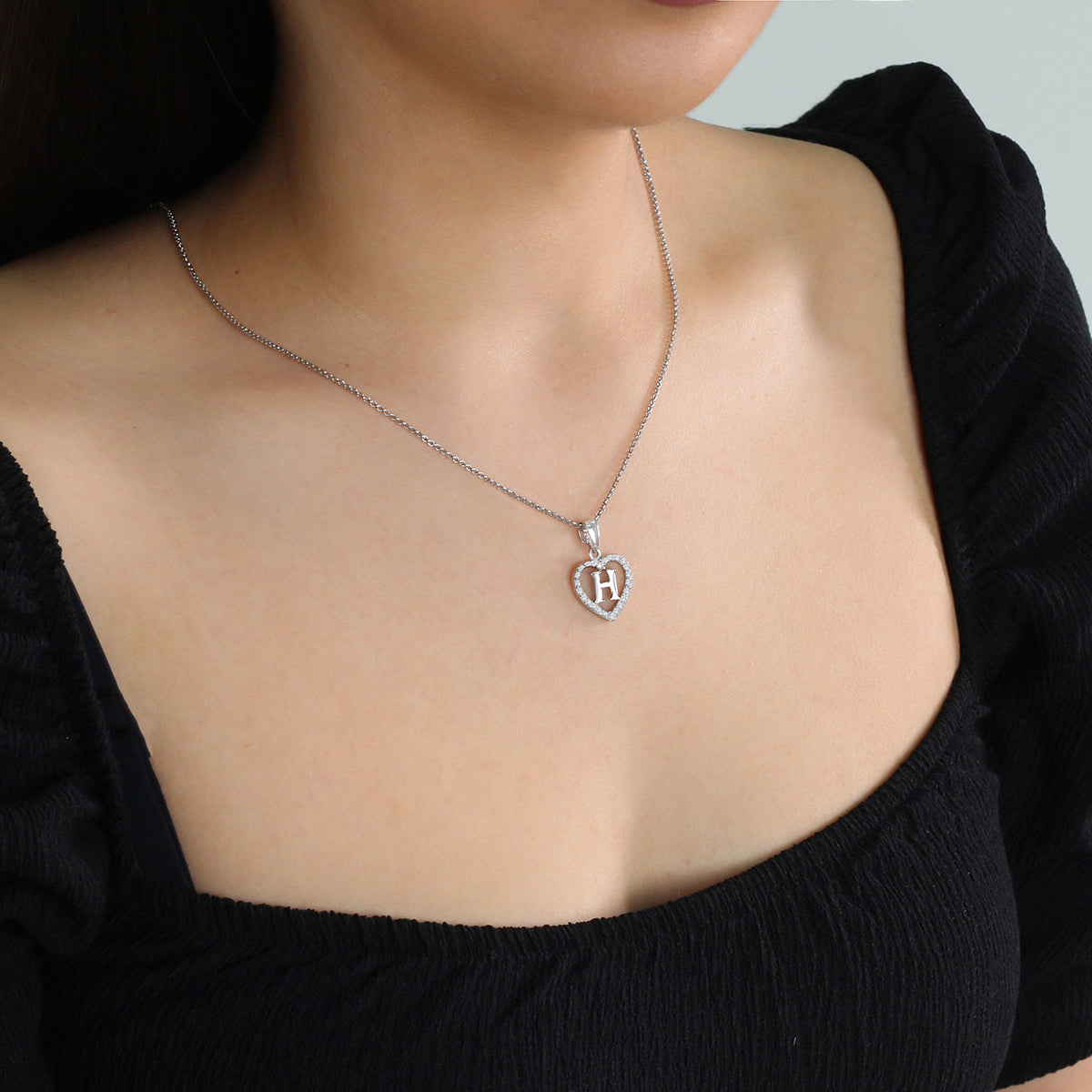 Sterling Silver Initial H Heart  Pendant