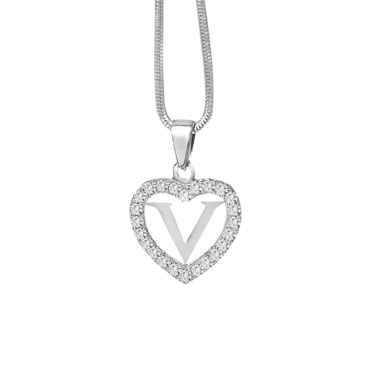 Silidia Silver Heart Pendant With Letter V