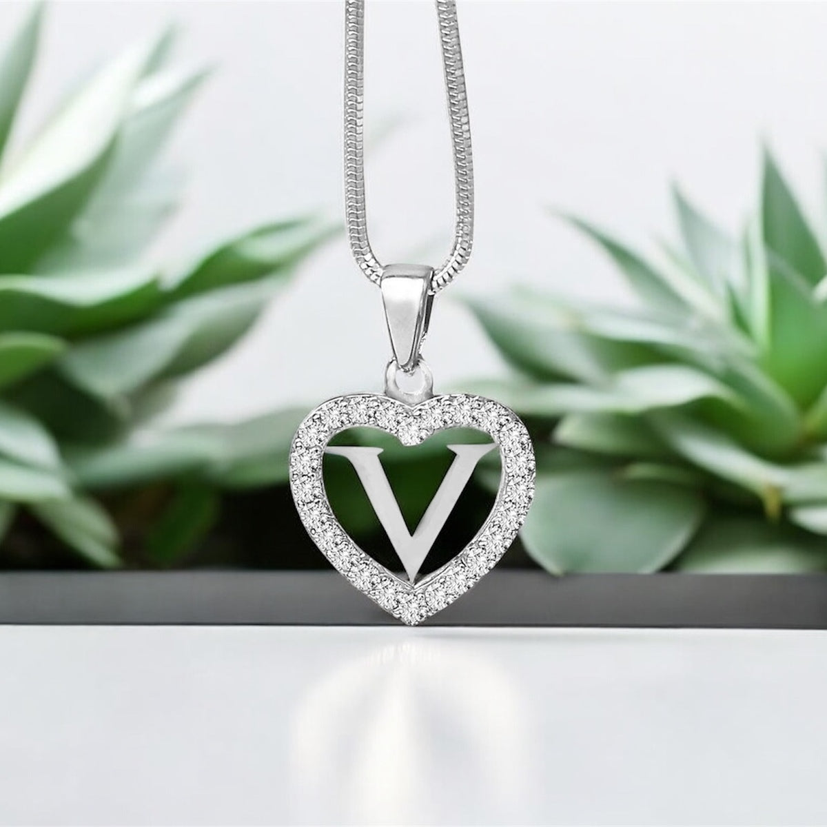 Silidia Silver Heart Pendant With Letter V
