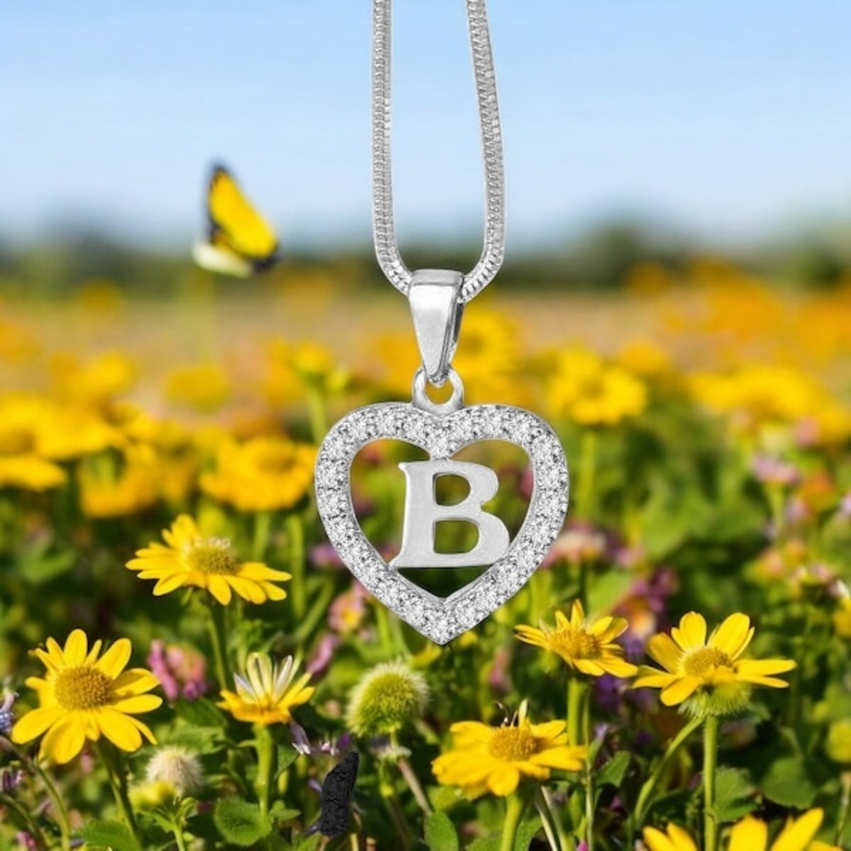 Silidia Silver Heart Pendant With Letter B